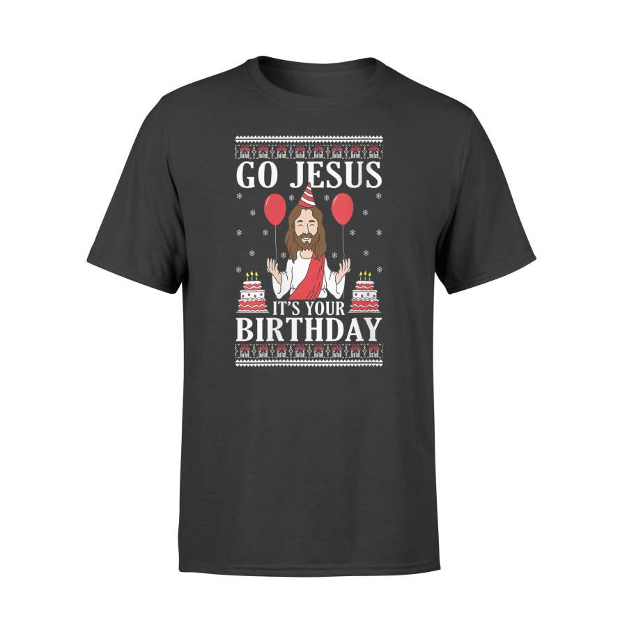 Womens Go Jesus Its Your Birthday Ugly Christmas V-Neck T-Shirt – Standard T-shirt