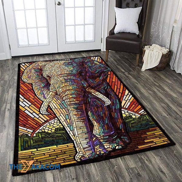 A Colorful Elephant Painting Rectangle Area Rug Floor Decor