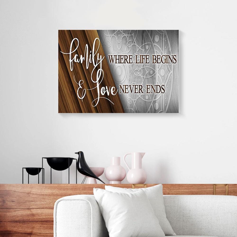 Canvas Wall Art Family Where Life Begins & Love Never Ends Pattern Wood Frame Canvas Wall Art Home Decor