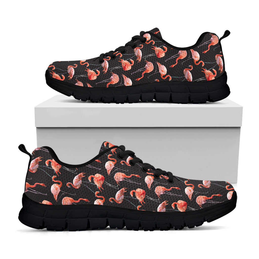 Watercolor Flamingo Pattern Print Black Sneakers