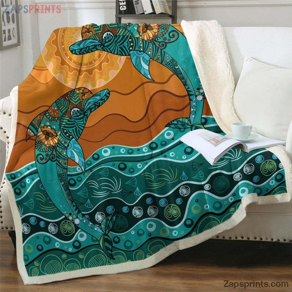 Couple Dolphin Sherpa Fleece Blanket