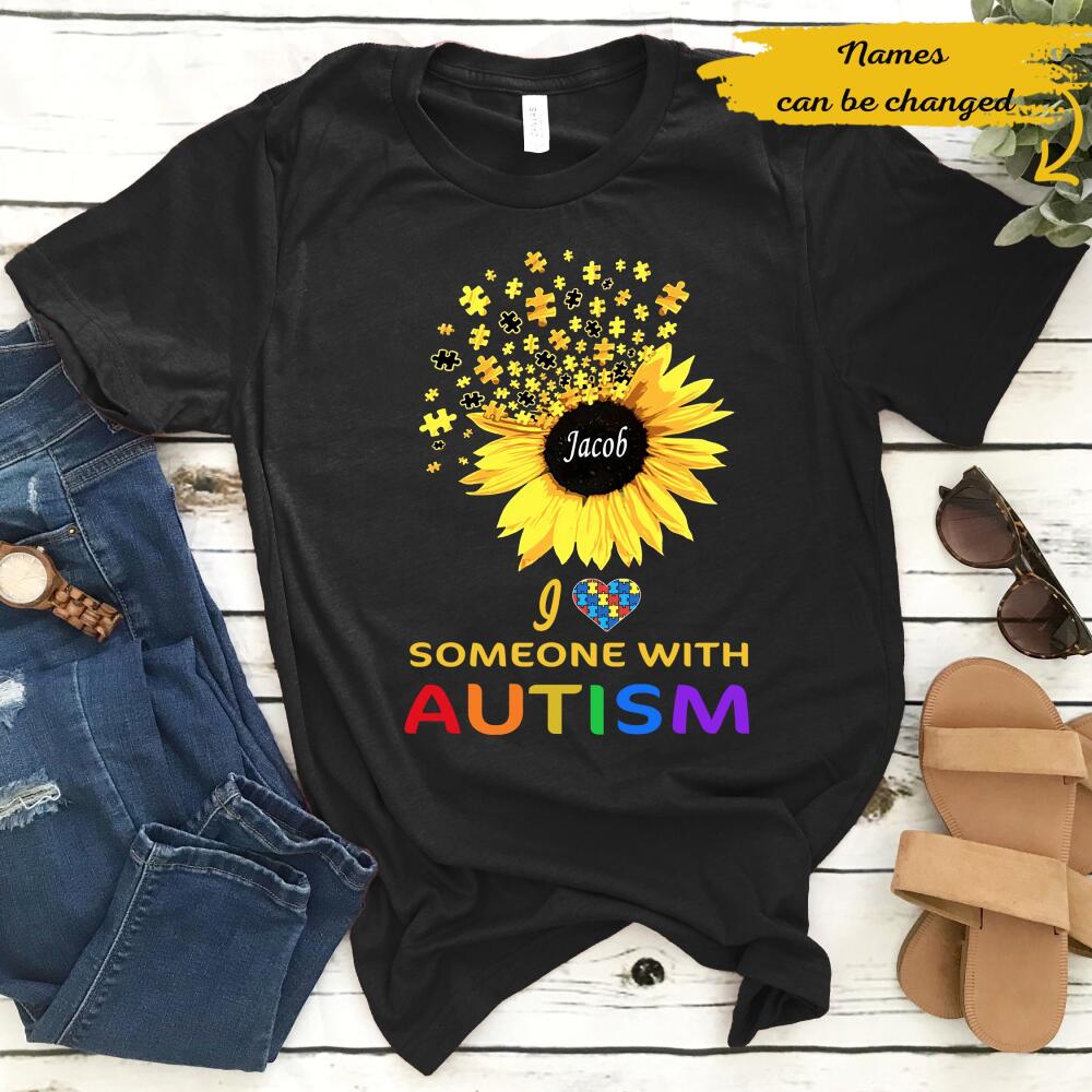 Personalized Love Someone With Autism Awareness Sunflower Gift Ideas Custom Name Gift For Autism Mom Dad – Standard T-Shirt Hoodie