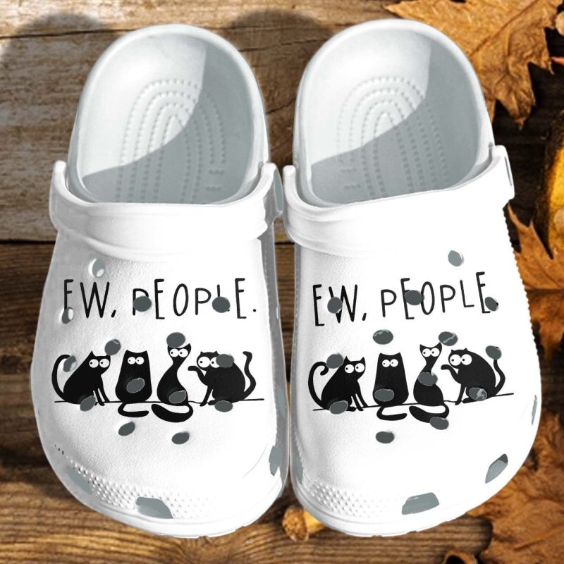 Ew People Black Cat Custom Shoes Clogs Funny – Anime Cat Meme Outdoor Shoes Clogs Gifts