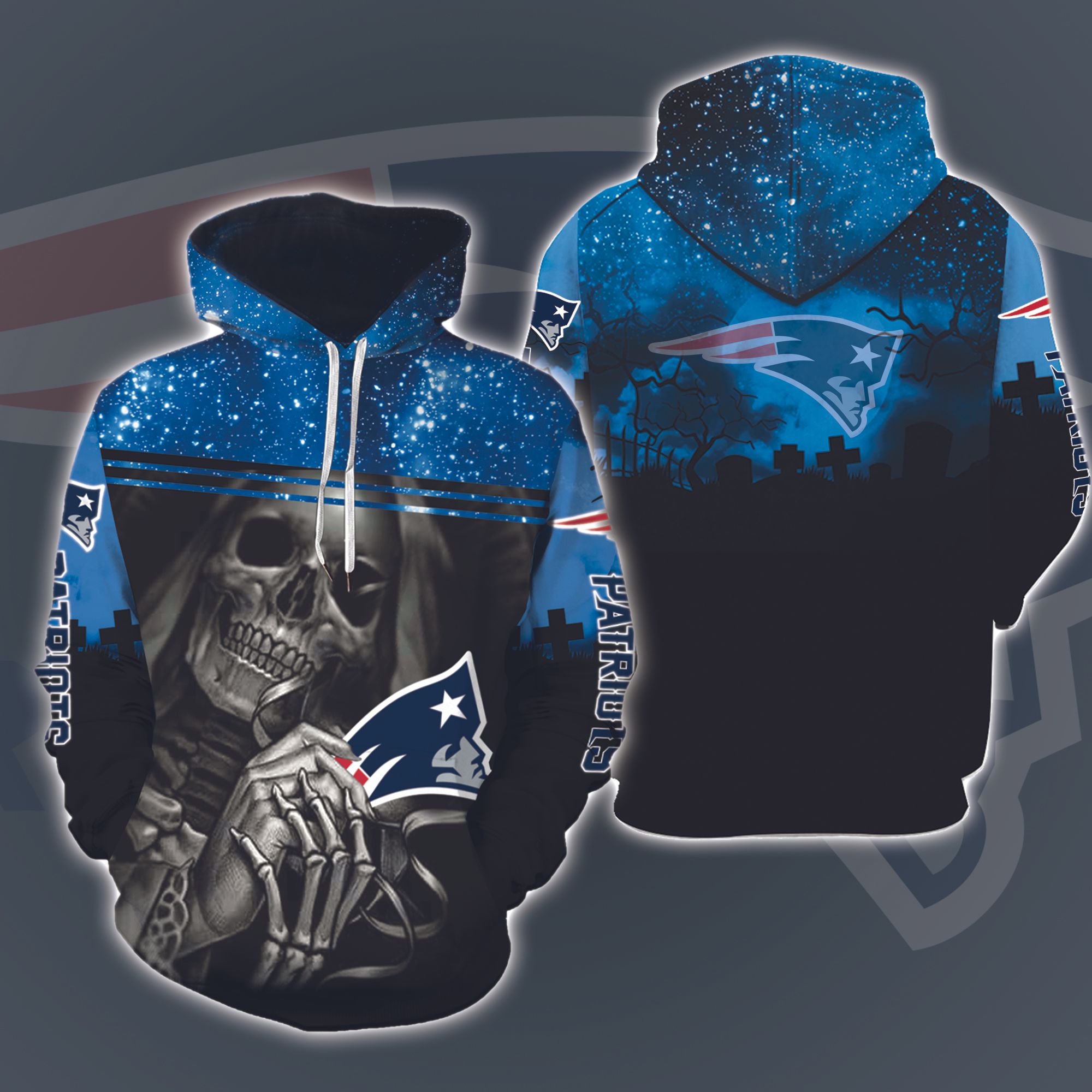 New England Patriots Skull Halloween 3D Printed Hoodie