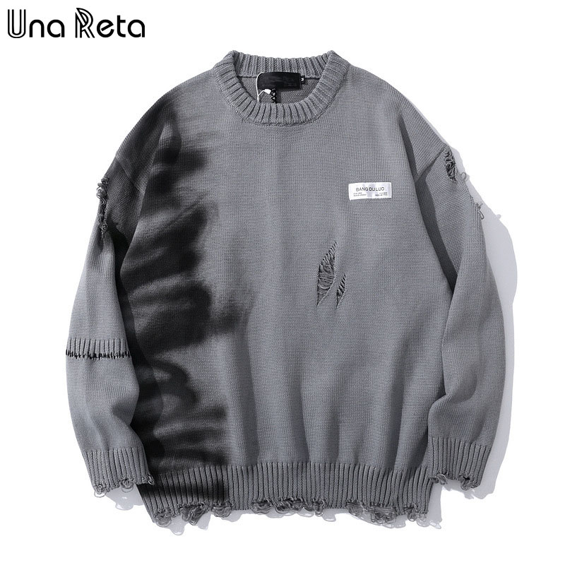 Una Reta Graffiti Sweater Men New Autumn Streetwear Men’s Clothes Hip Hop Pullover Men Hole Oversize Couple Sweater alx