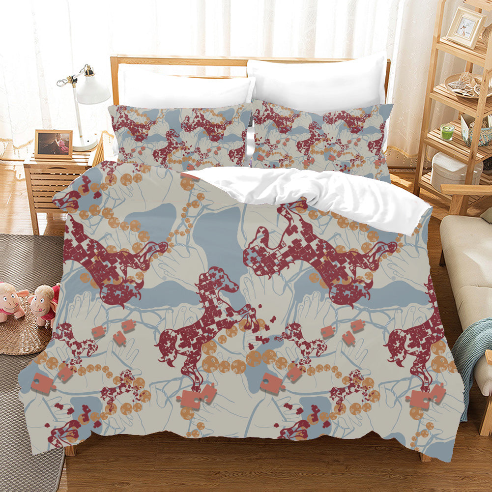 3D Color Abstract Animals Horses Pattern Quilt Cover Set Bedding Set Pillowcases 4