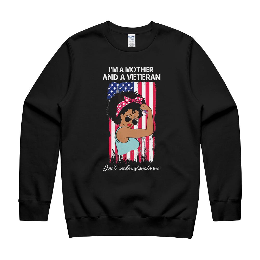 Melanin Black African American Women Us Veteran And Mother T-Shirt Long Sleeve Tee Hoodie Crewneck Sweatshirt