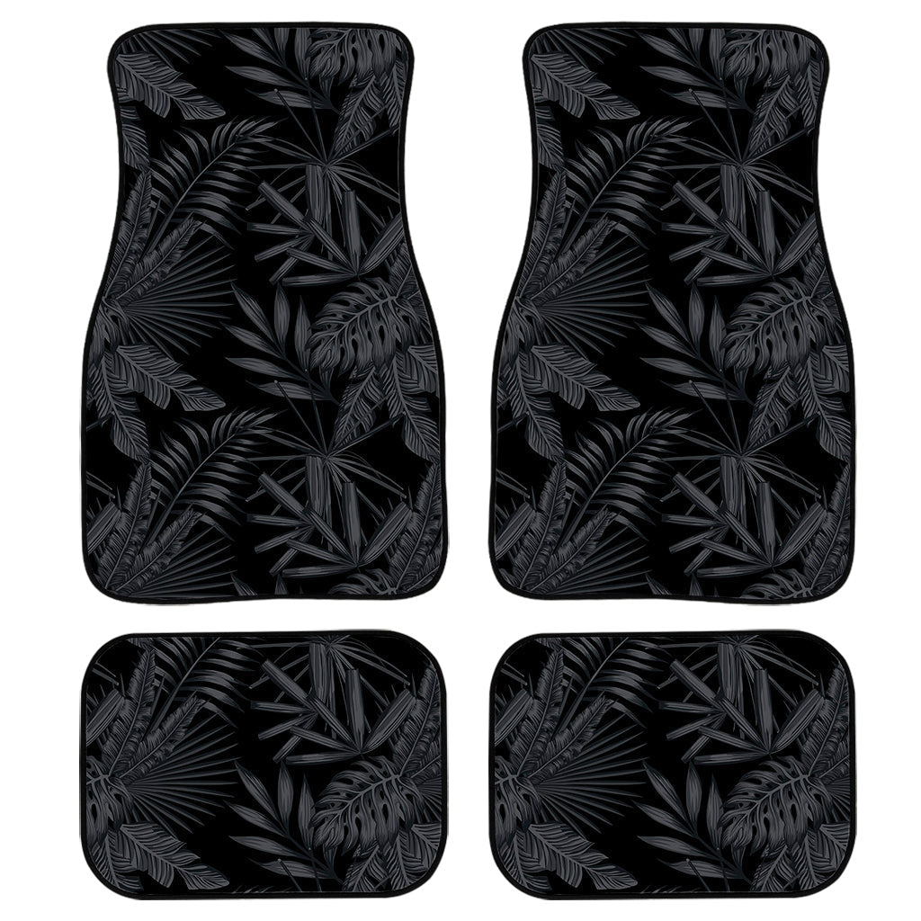 Black Palm Leaf Aloha Pattern Print Front And Back Car Floor Mats, Front Car Mat