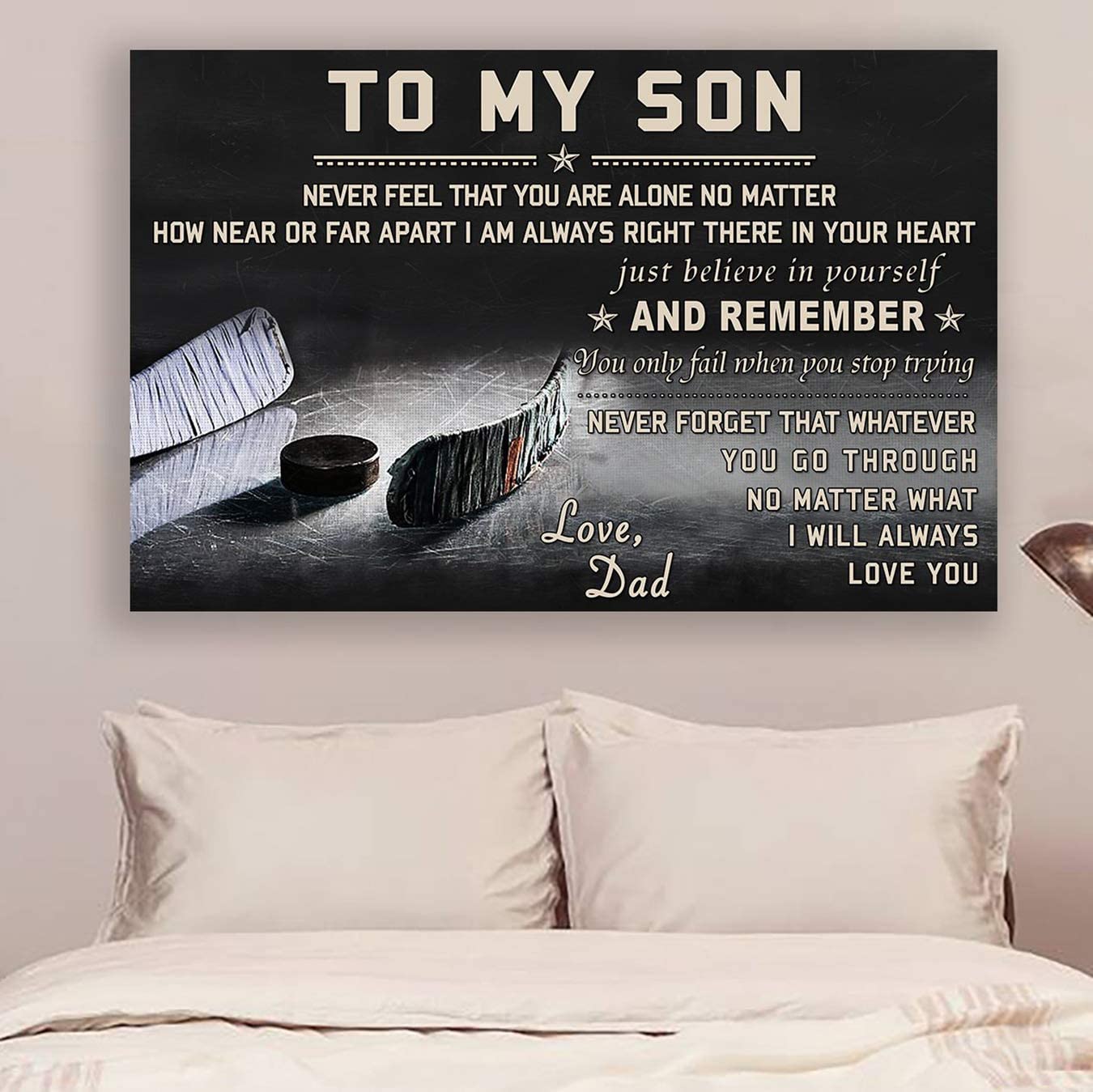 Poster for Room Aesthetic – Command Strips Wall Decor – Qh202 Customizable Hockey Poster – Dad to Son- Never Forget