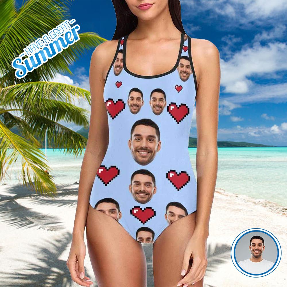 Custom Face Love Heart Blue Purple Women’S Tank Top Bathing Swimsuit