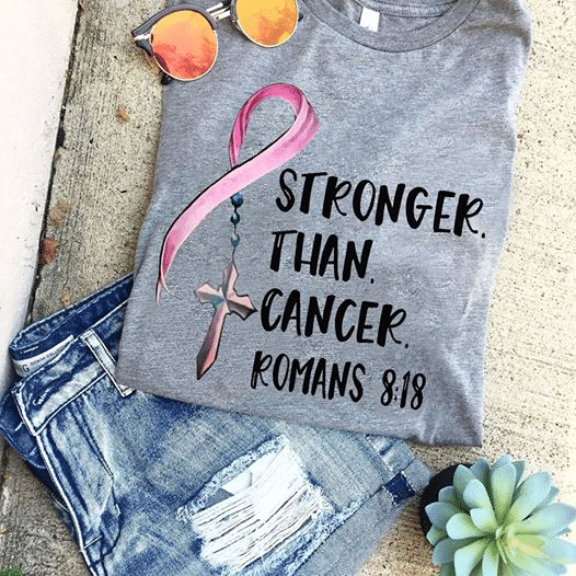 Cross Breast Cancer Awareness Stronger Than Cacer Roman 8 18 T Shirt Hoodie Sweater Size S-5Xl