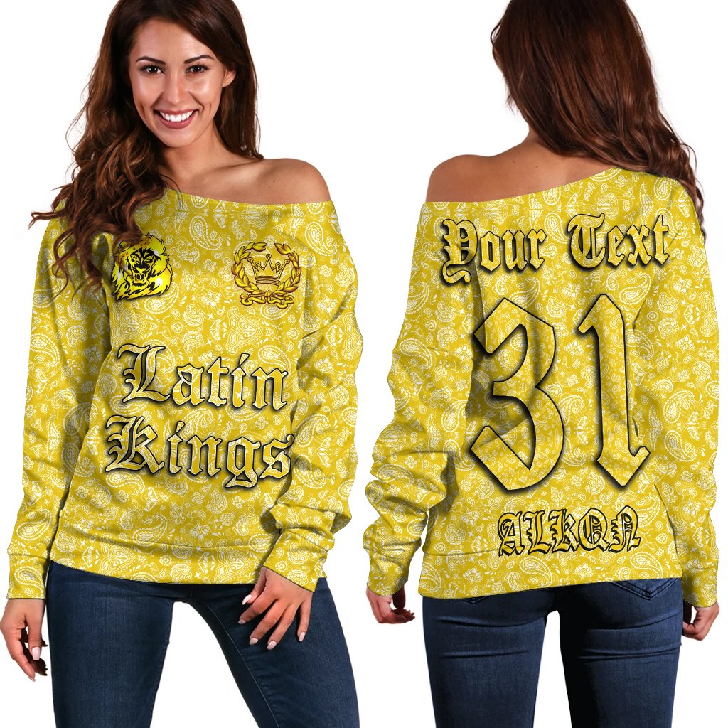 (Custom) Latin Kings Off Shoulder Sweater Yellow Bandana A31