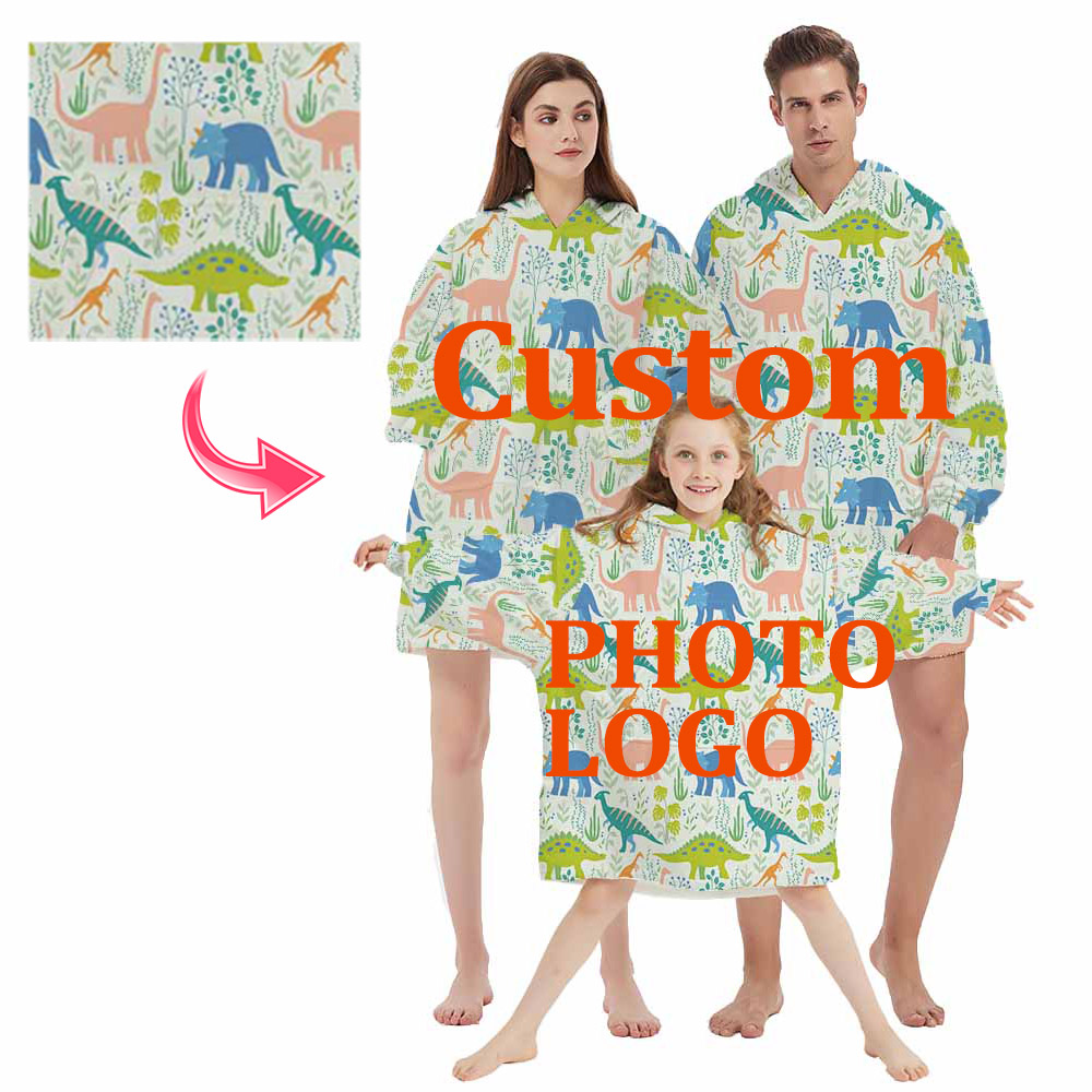 Customized Photo Logo Cartoon Anime Crystal Fleece Blanket Hooded Sweater Kids Adult Soft Warm Casual Wear Pajamas TV Blankets alx