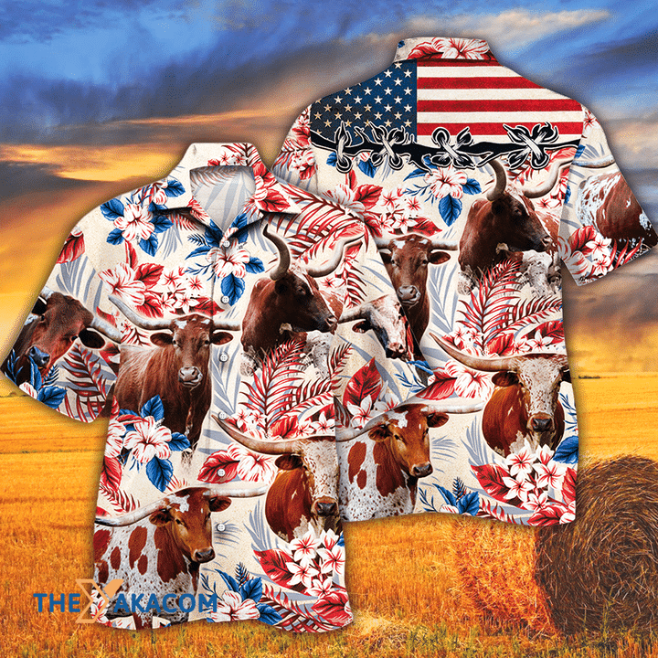 Tx Longhorn Cattle American Flag Hawaii Cow Hawaii Shirt For Men Women Ha29012