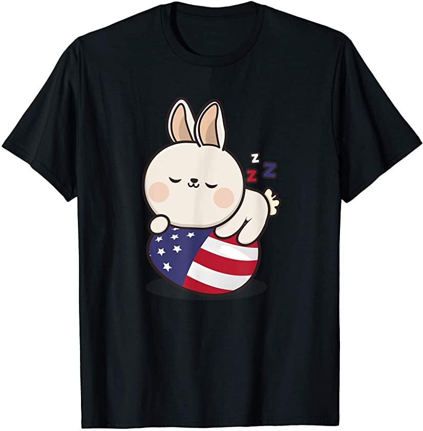 Bunny Napping on an American Flag Egg Gift T-Shirt