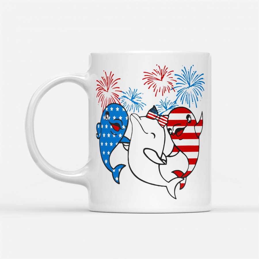 Dolphin American Flag Firework – White Mug