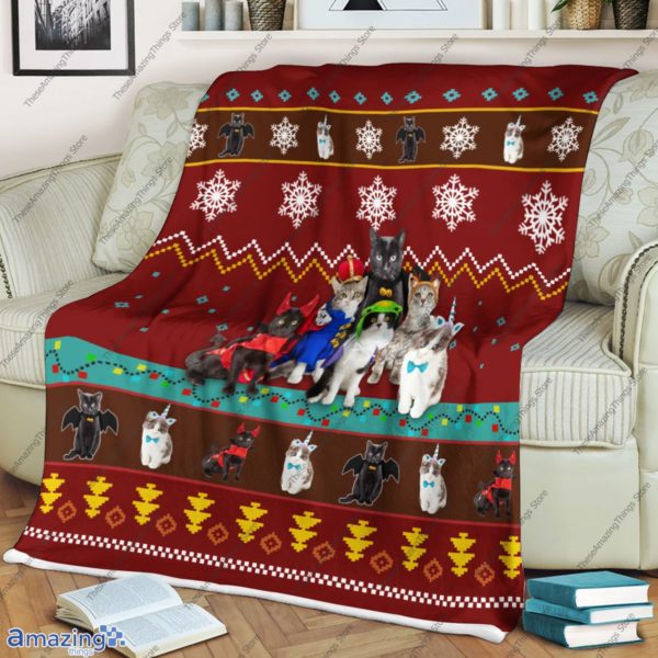 Red Cat Christmas Pattern Blanket