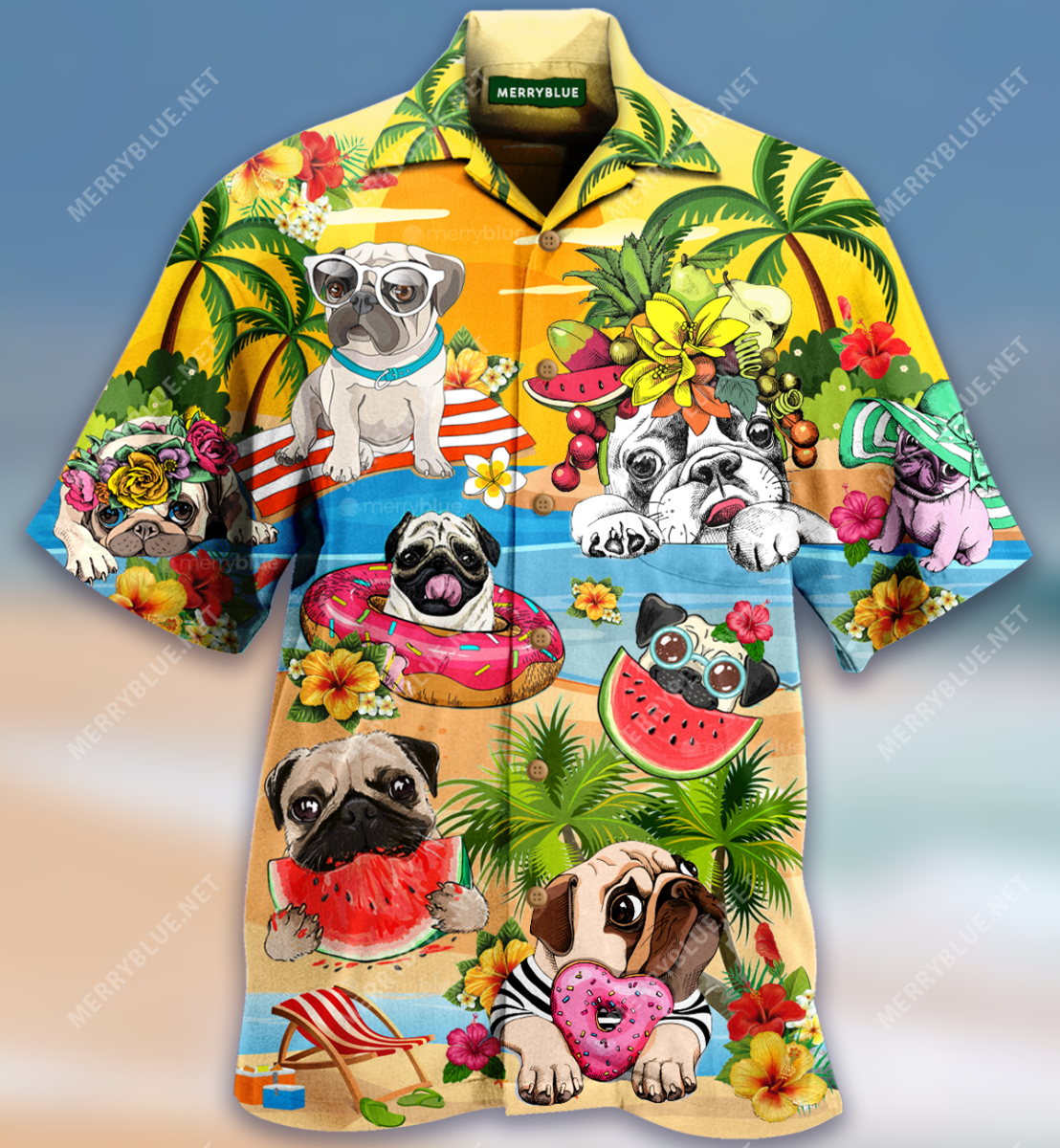 Hello Happy Pug Unisex Hawaii Shirt Ha8500