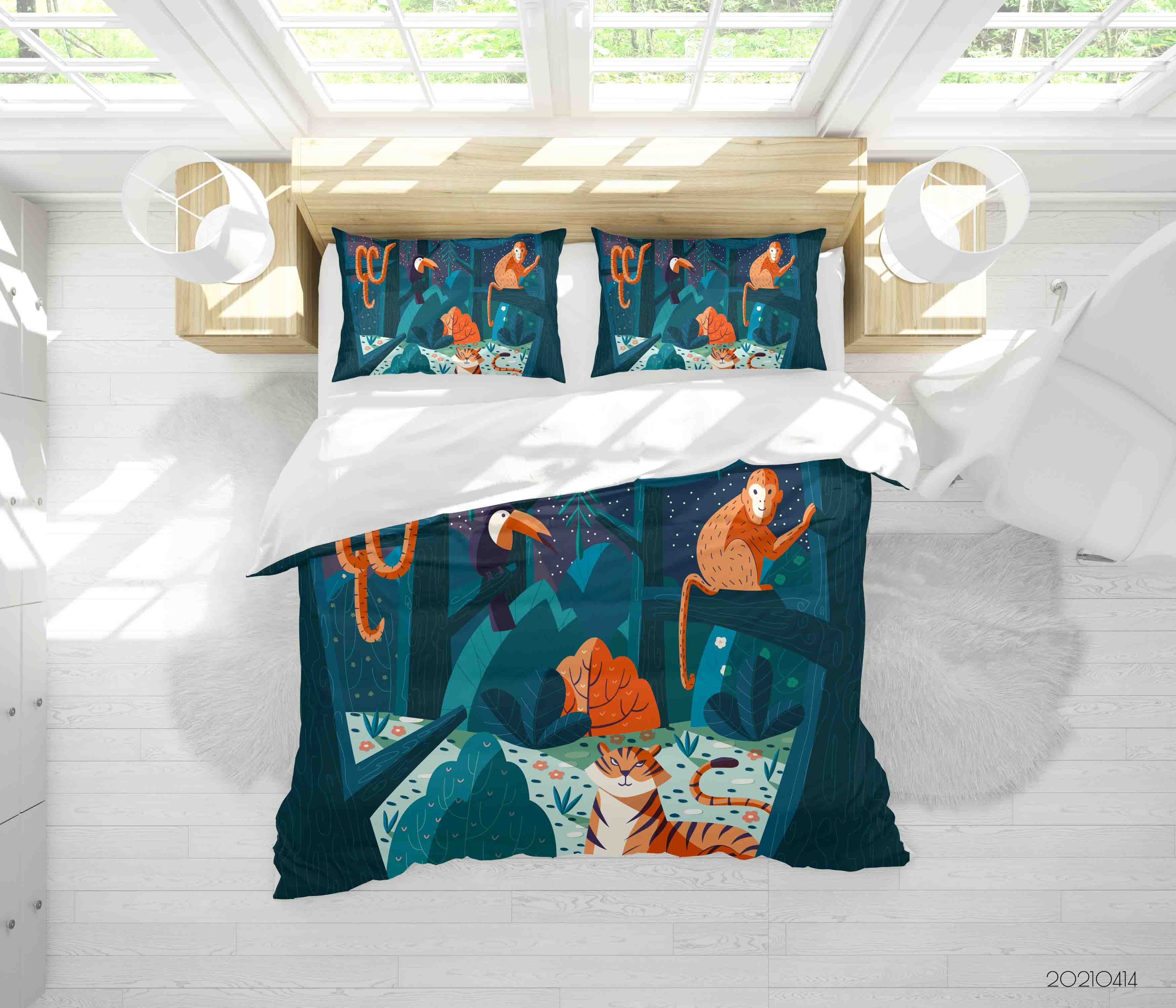 3D Tropical Jungle Tiger Monkey Quilt Cover Set Bedding Set Duvet Cover Pillowcases 18