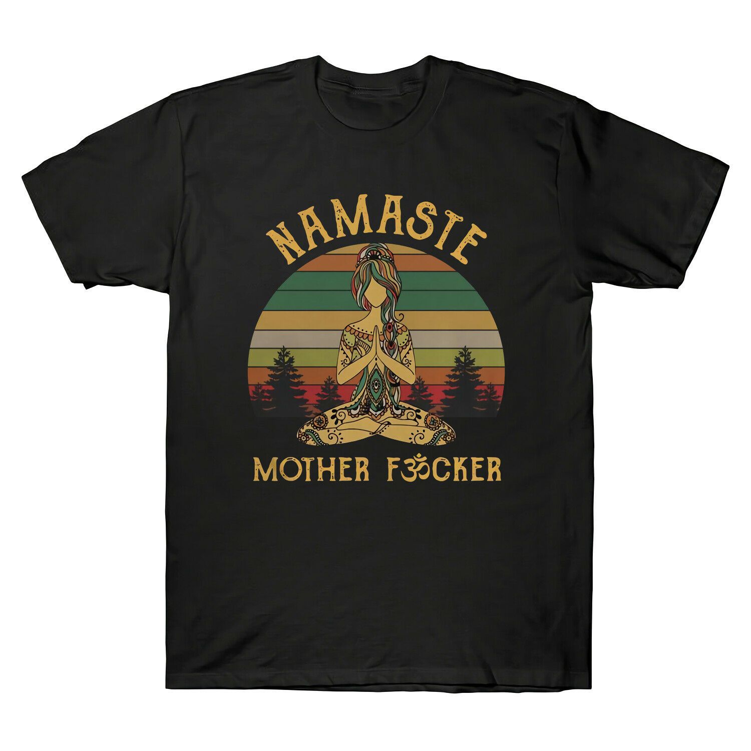 Yoga Namaste Mother Fvcker Vintage Retro Funny Cotton T-Shirt Graphic Tee Gift