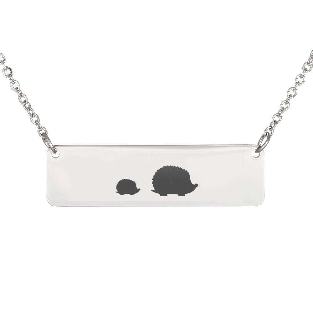 Personalized Mama Hedgehog + 1 Hoglet Bar Necklace