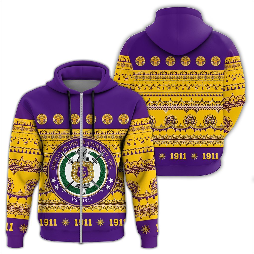 Fraternity Hoodie – Omega Psi Phi Xmas Establish Year Zip Hoodie