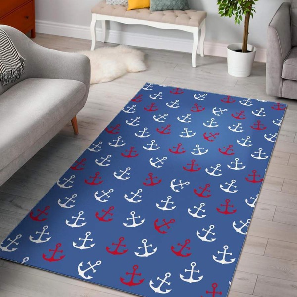 Nautical Anchor Pattern Print Area Rug