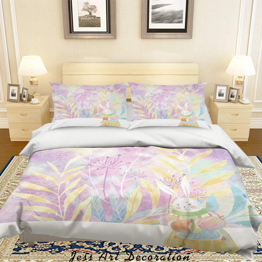 3D Purple Leaf Rabbit Painting Quilt Cover Set Bedding Set Duvet Cover Pillowcases A473 LQH