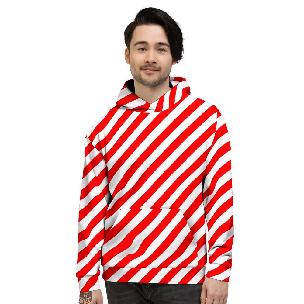 Candy Cane White And Red Print Pattern Men’S Hoodie