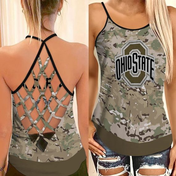 Ohio State Buckeyes Camouflage Veteran Criss Cross Tanktop