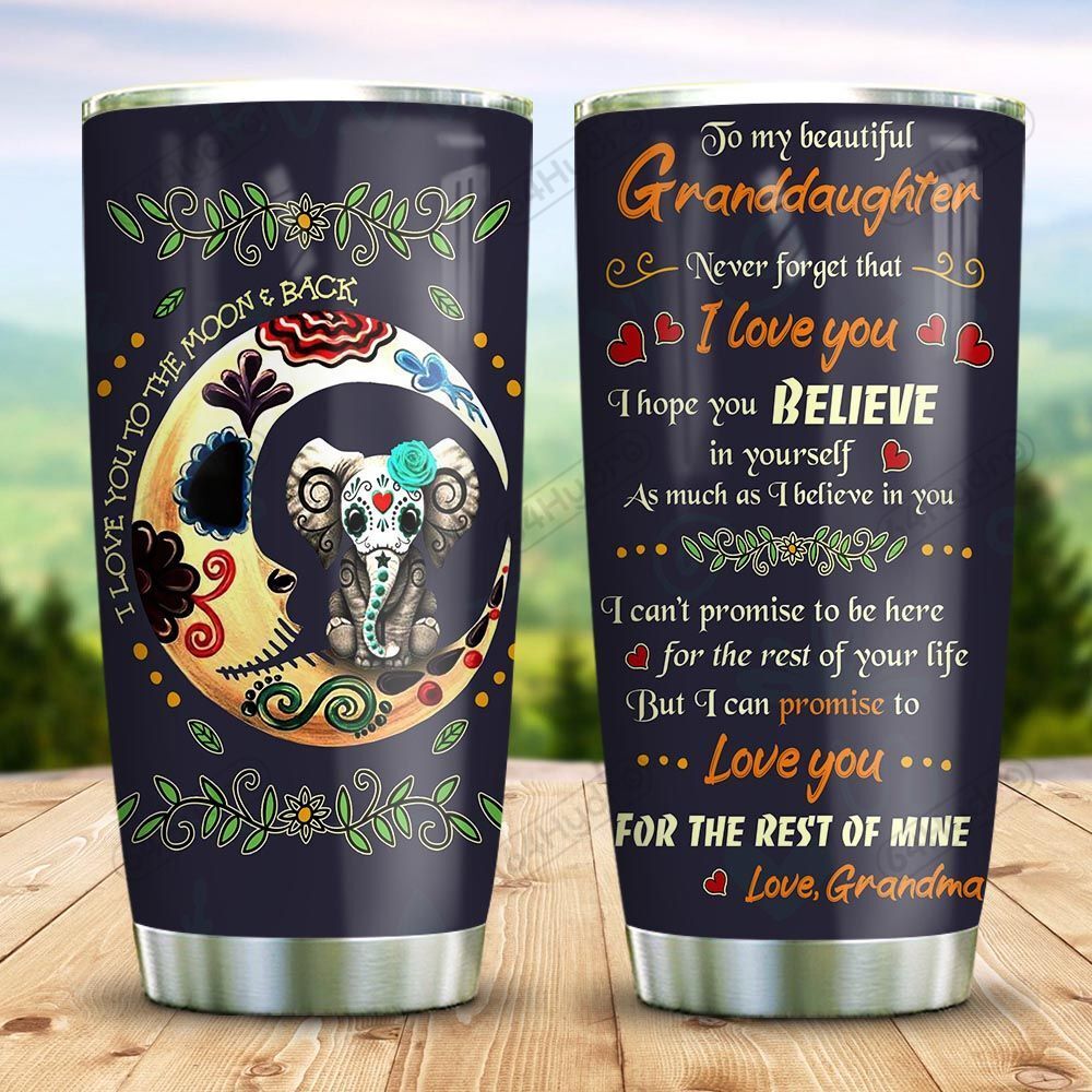 Sugar Skull Elephant Granddaughter Stainless Steel Personalized Stainless Steel Tumbler Customize Name, Text, Number Dmerx