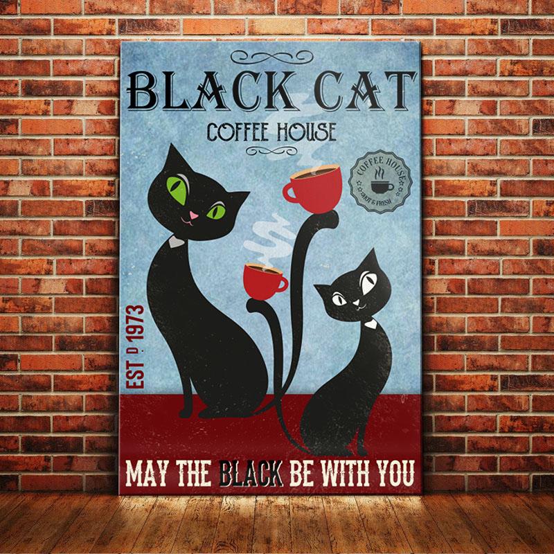 Black Cat Canvas And Poster Coffee House May The Black Be With You | Art Print | Home Decor | Room Decor | Wall Art