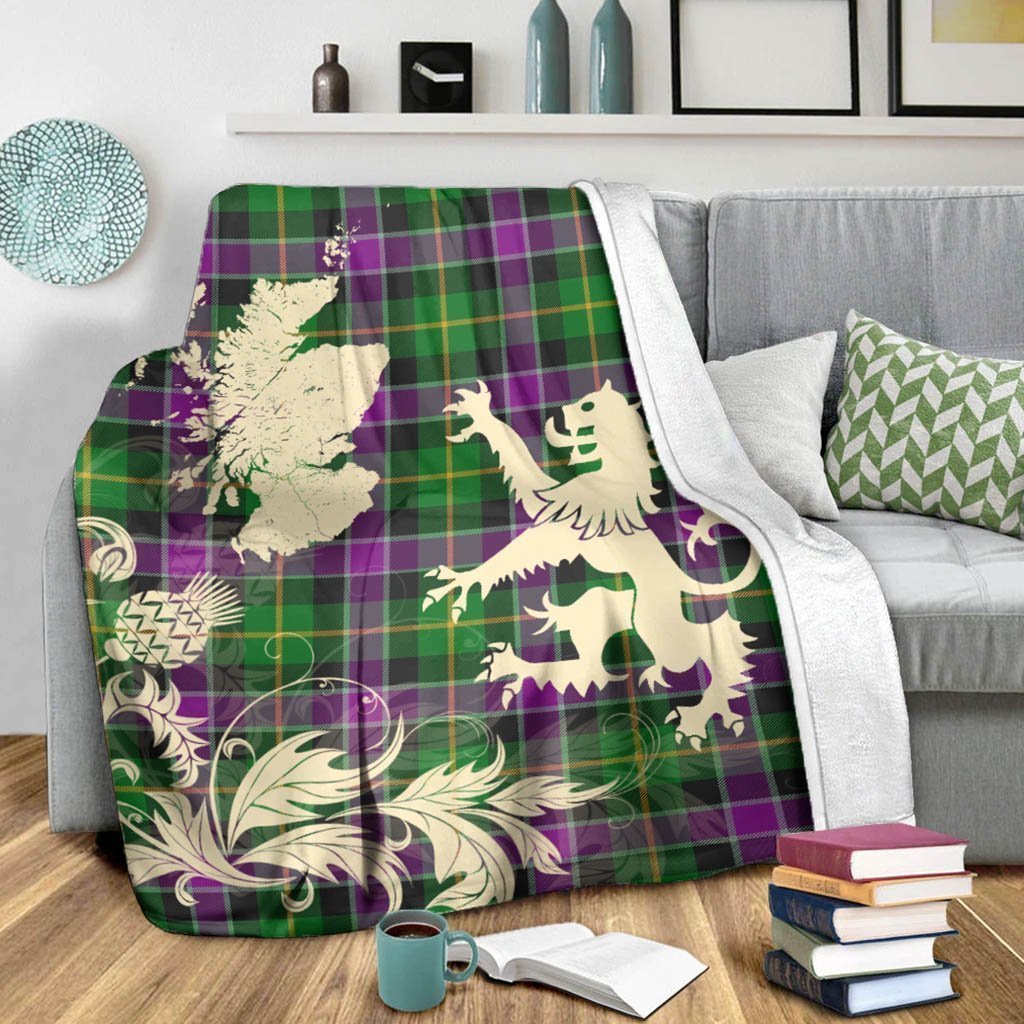 Tartan Blanket Selkirk Tartan Scotland Lion Thistle Map Plaid Blanket