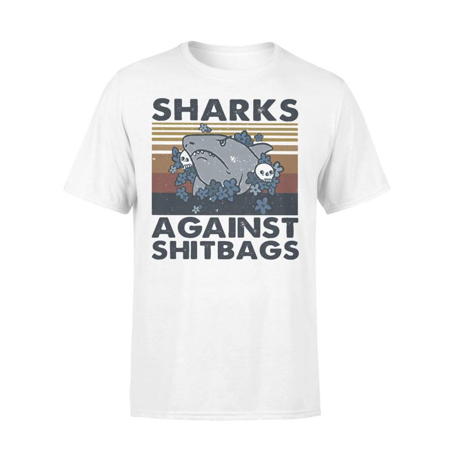 Skull Sharks Against Shitbags Vintage Retro T-shirt