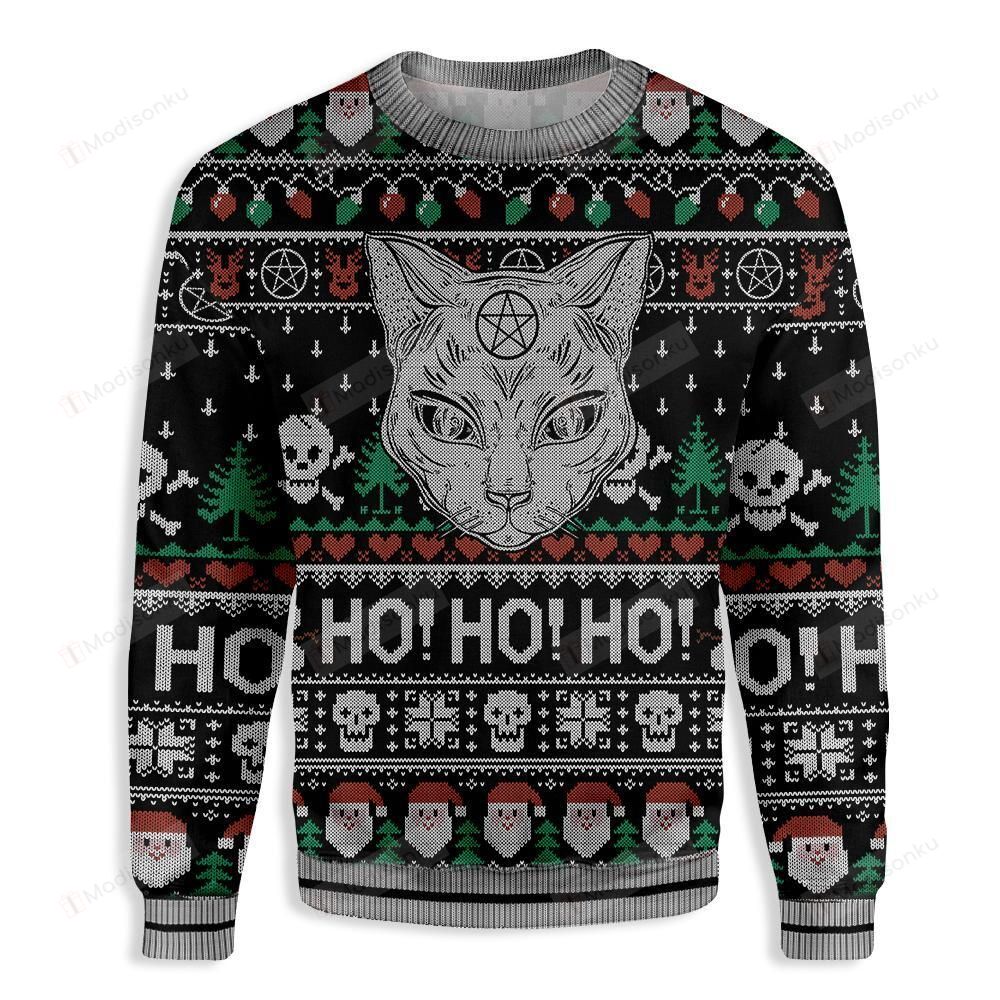 Wicca Black Cat Ho Ho Ho Ugly Christmas Sweater, All Over Print Sweatshirt