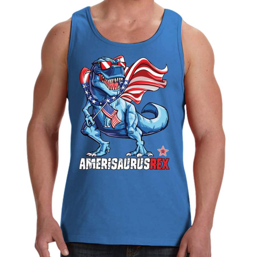 Dinosaur American Flag T shirt 4th of July Amerisaurus T Rex Men Tank Top