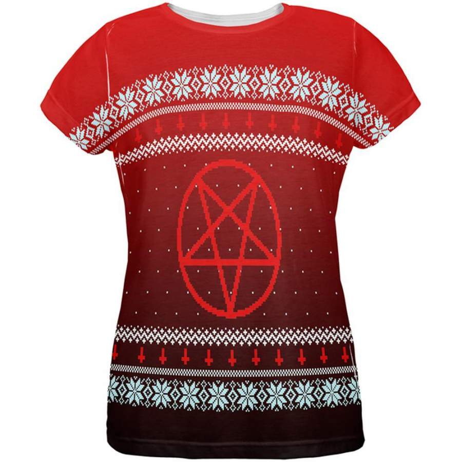 Ugly Christmas Sweater Red Black Pentagram Ombre All Over Womens T Shirt