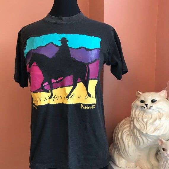 90s T Shirt Vintage Tshirt Cowboy Cowgirl Horseback Riding Silhouette Desert Prairie C437 GIFT GIFT