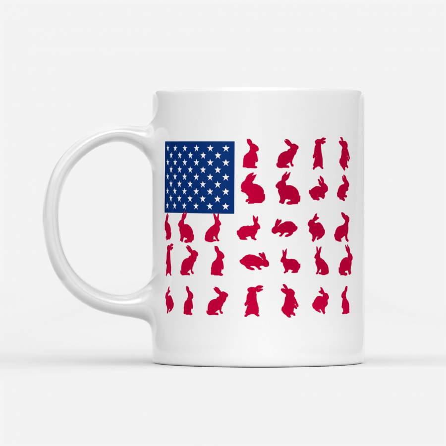 Bunny Poses American Flag 4Th Of July – White Mug