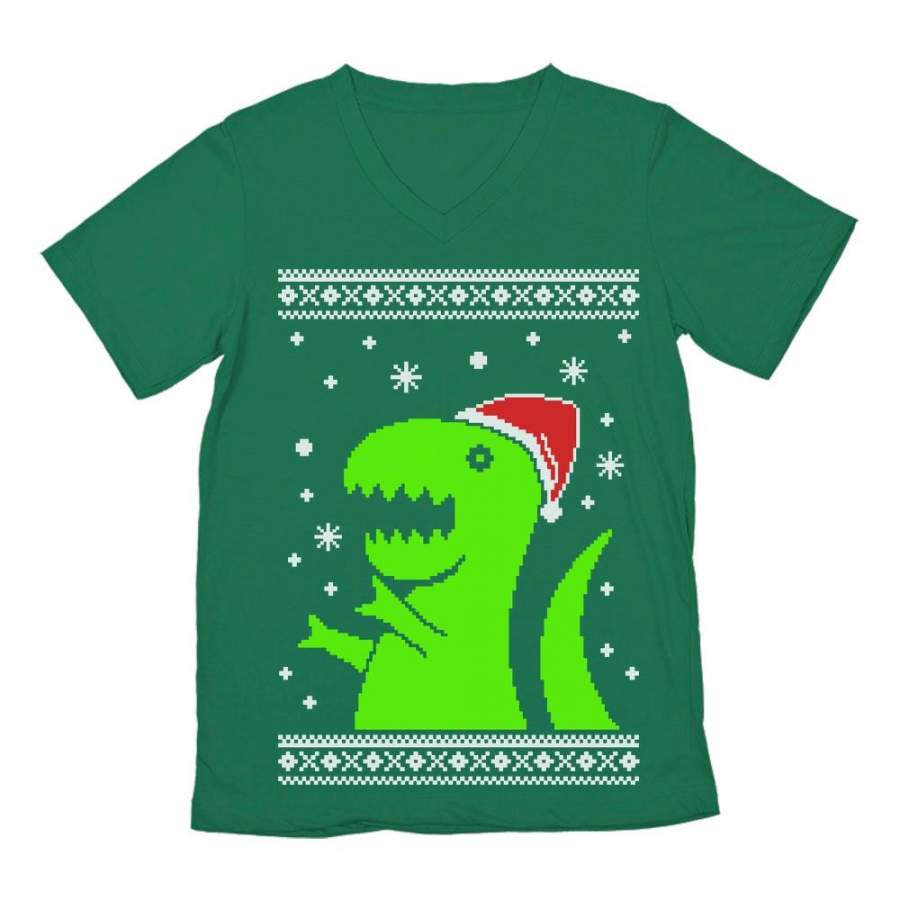 Big Green Trex Santa Ugly Christmas Sweater Funny Xmas V-Neck T-Shirt