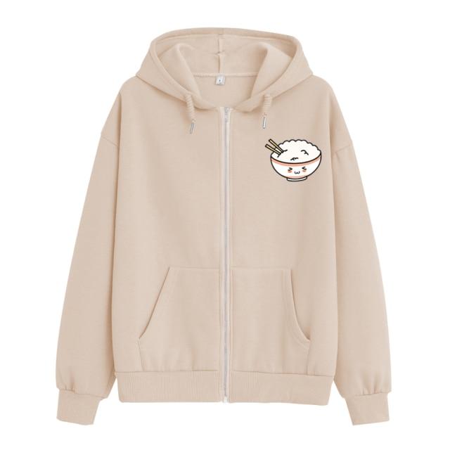 Shy Riceo The Rice Bowl Soft Zip-Up Hoodie