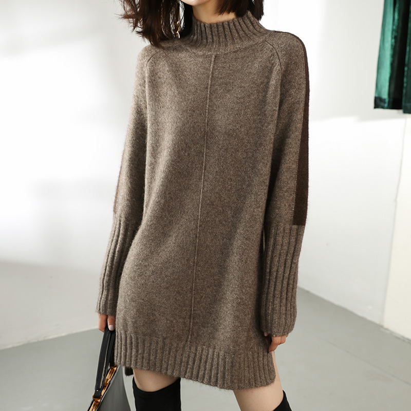 Women Autumn Winter Sweater Knitted Dresses Women Fashion Turtleneck Long Sweater Dress Ladies Warm Split Sweater Dress alx