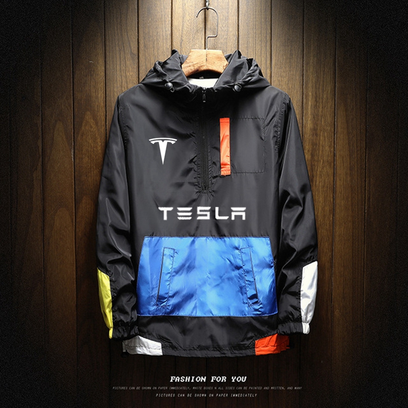 2022 Tesla Logo Windbreaker Jackets Waterproof Military Hooded Wind Breaker Casual Coat Male Clothing Autumn Spring Outwear Men alx