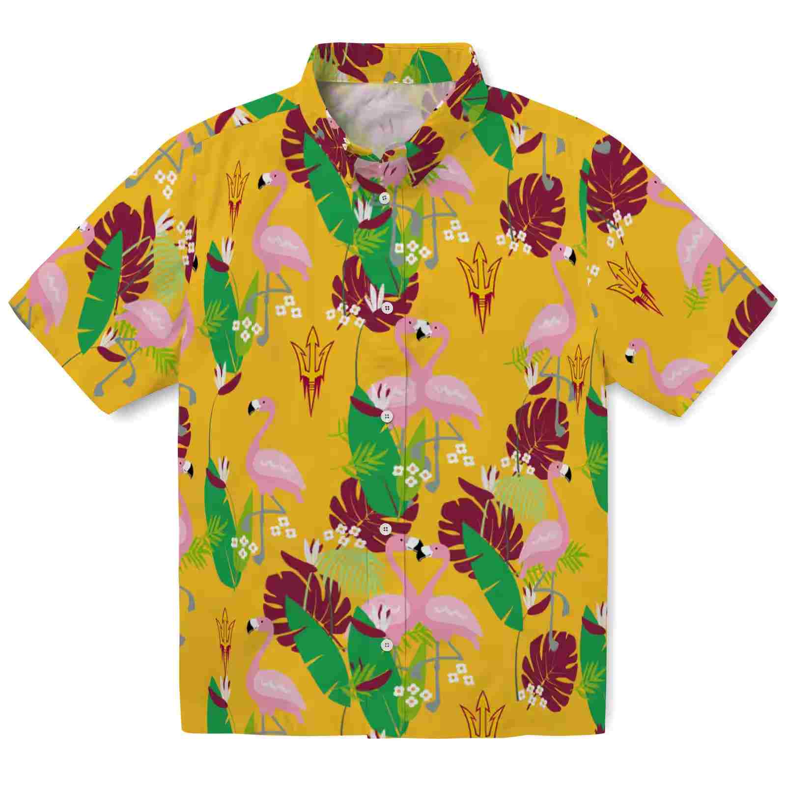 Arizona State Sun Devils Flamingo Foliage Maroon Green Hawaiian Shirt