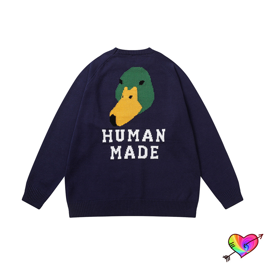 Blue Knit Human Made Polar Bear Sweater 2022 Men Women 1:1 Quality Jacquard Logo Pullovers Human Made Sweater Cartoon Crewneck alx