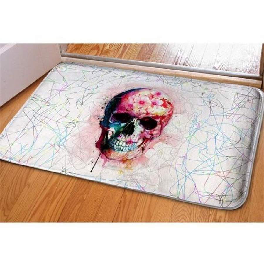 3D Punk Corlorful Skull Head Print Doormat Rug