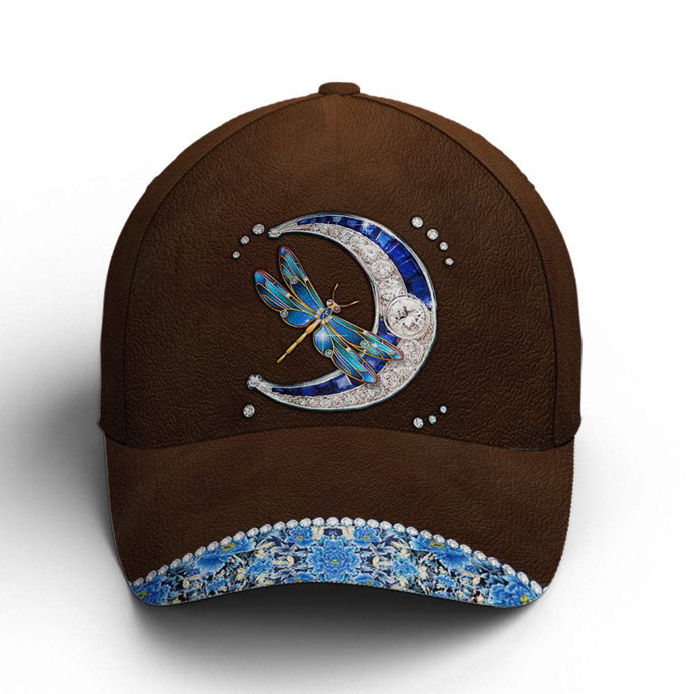 Dragonfly Crescent Jewel Leather Style Baseball Cap Coolspod