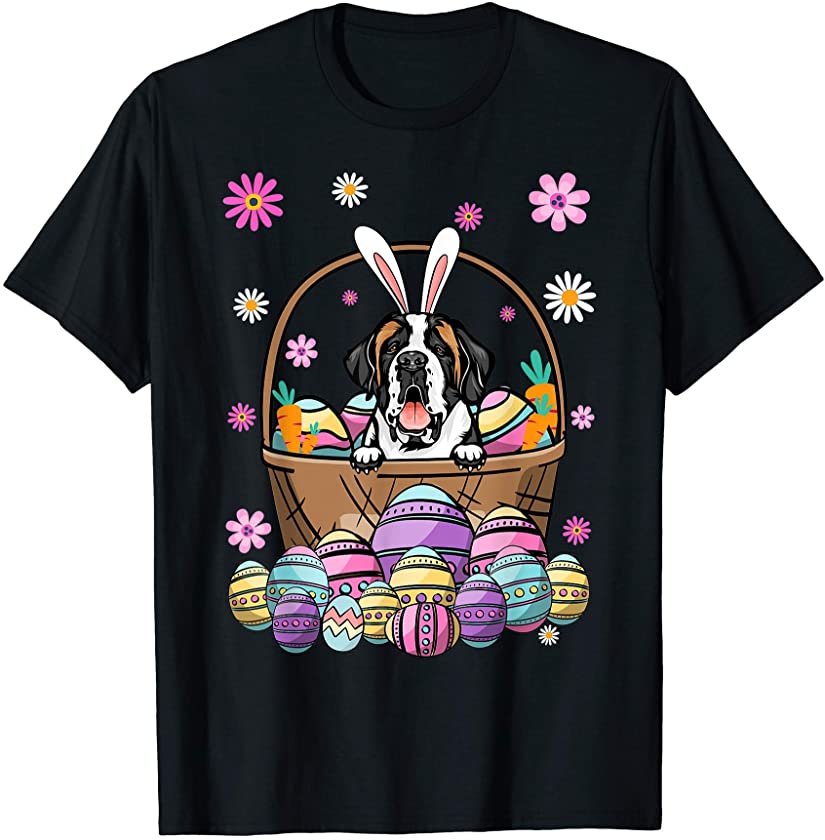 Bunny Saint Bernard Dog Happy Easter Day Lover Egg Hunt T-Shirt