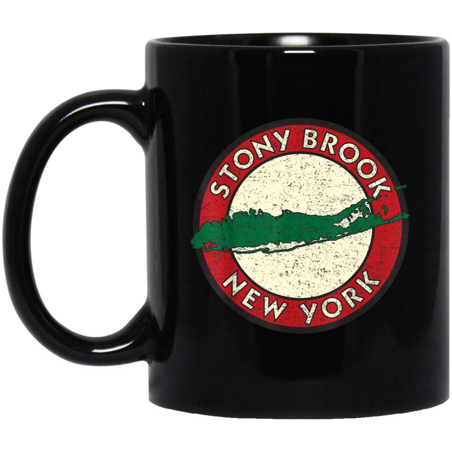 Stony Brook Mug – Vintage Road Sign Distressed Print Black Mug