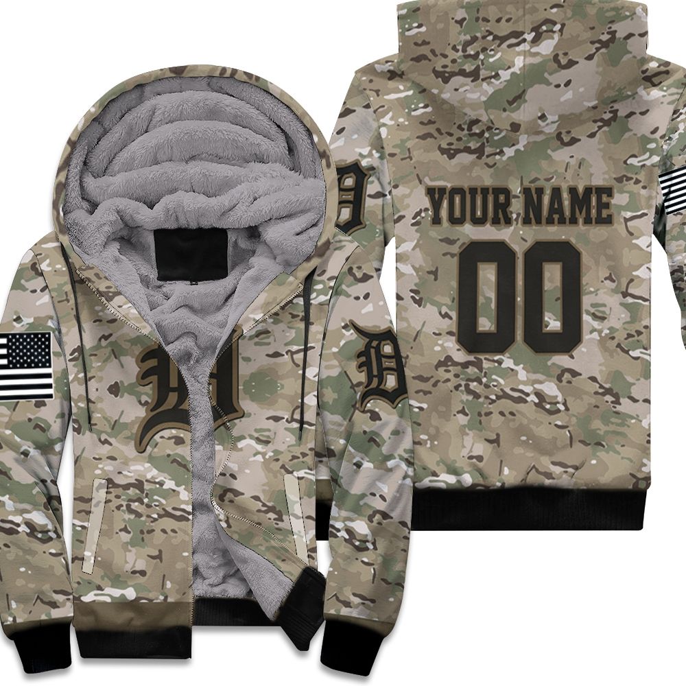 Detroit Tigers Camouflage Veteran Personalized Olive Fleece Hoodie